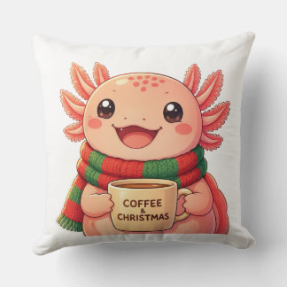 Söt Axolotl Dricker Kaffe Jul Accent Kudde