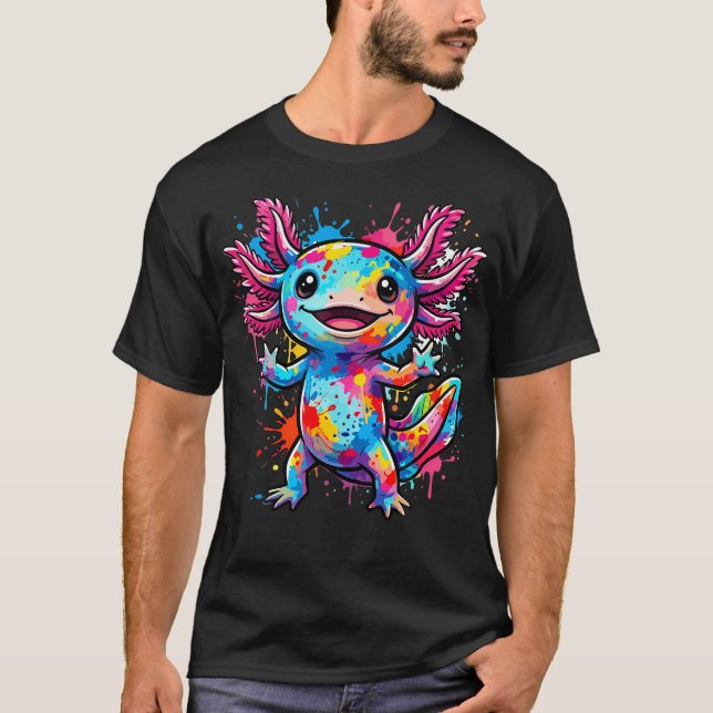 Söt Axolotl Färgrik T Shirt (Framsida)