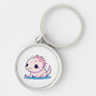 söt axolotl filosof rund silverfärgad nyckelring