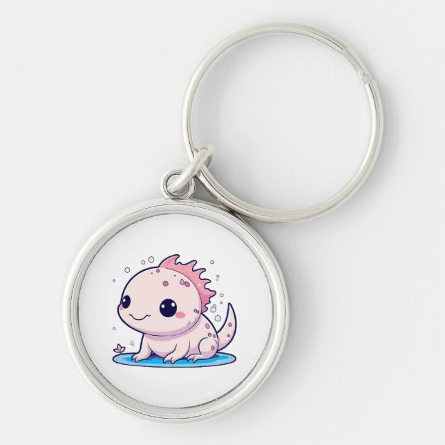 söt axolotl filosof rund silverfärgad nyckelring (Framsidan)