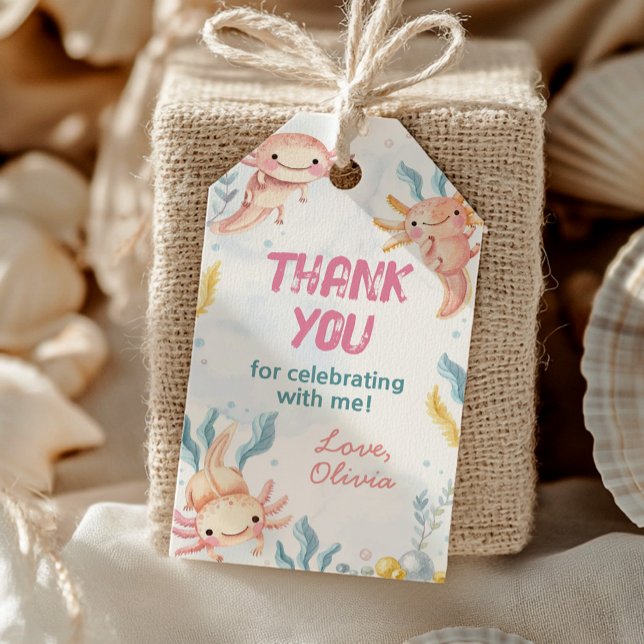 Söt Axolotl Flickas Födelsedags Tacksamt Etikett (Skapare uppladdad)