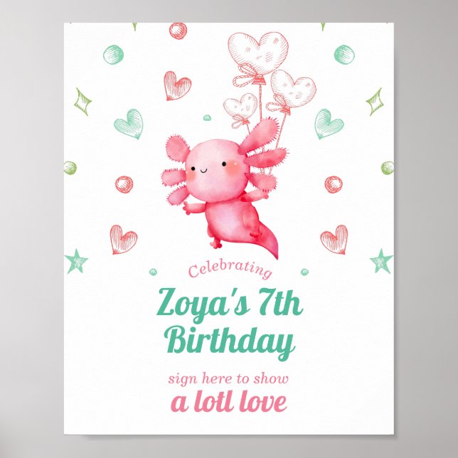 Söt Axolotl-födelsedag Poster (Framsidan)