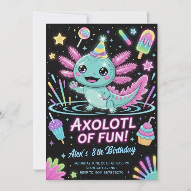 Söt Axolotl-födelsedagsfestinbjudan Inbjudningar (Framsida)