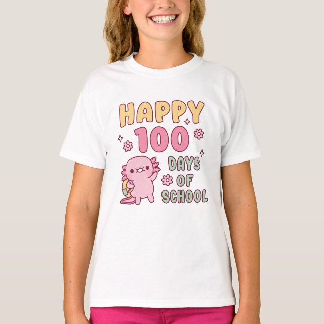 Söt Axolotl Glad 100 dagar i skolan T Shirt (Framsida)