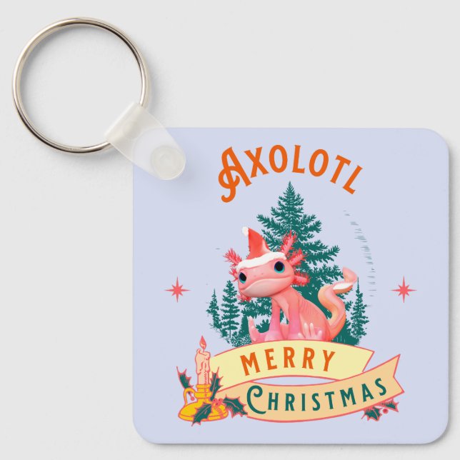 Söt Axolotl God Jul Semester Konst Nyckelring (Framsida)