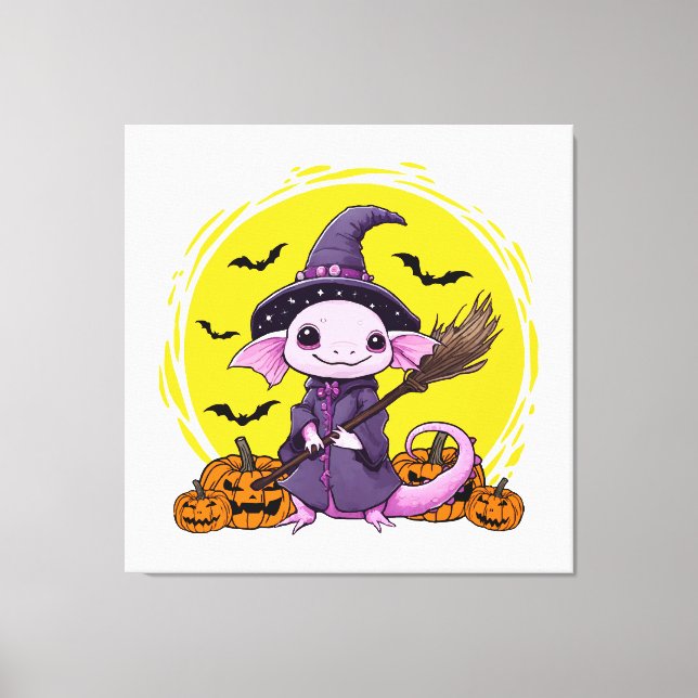 Söt Axolotl Häxa Halloween Canvastryck (Framsida)