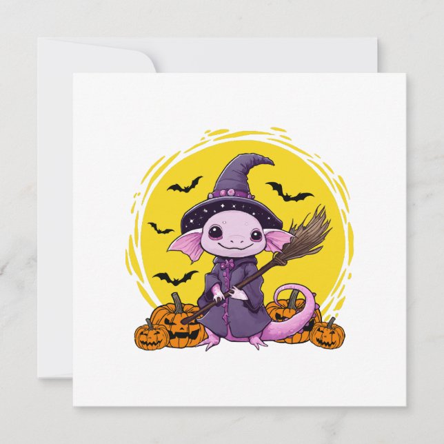 Söt Axolotl Häxa Halloween Inbjudningar (Framsida)
