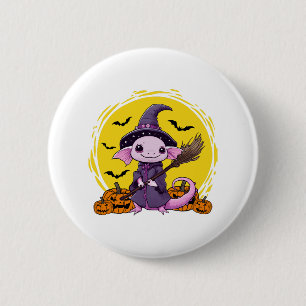 Söt Axolotl Häxa Halloween Knapp