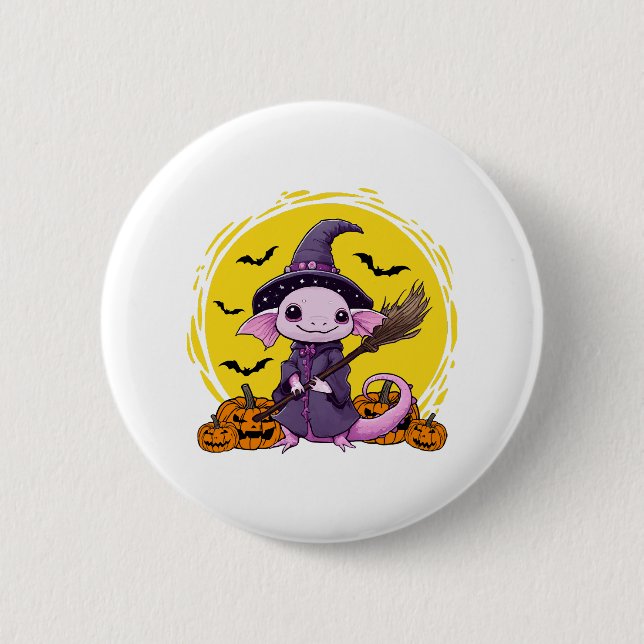 Söt Axolotl Häxa Halloween Knapp (Framsida)