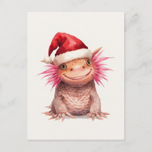 Söt Axolotl i tomteluva Vattenfärg Helg Vykort