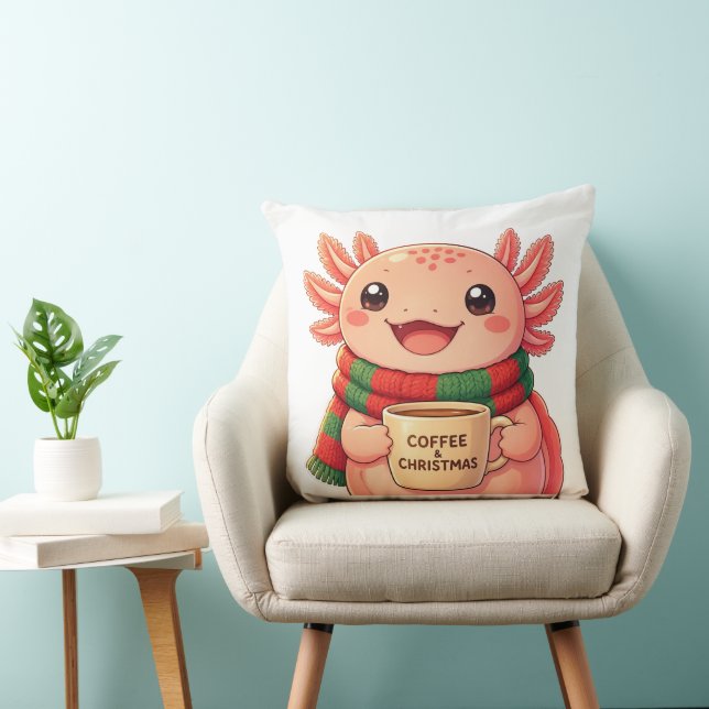 Söt Axolotl Jul Kaffe Kastkudde Kudde (Stol)