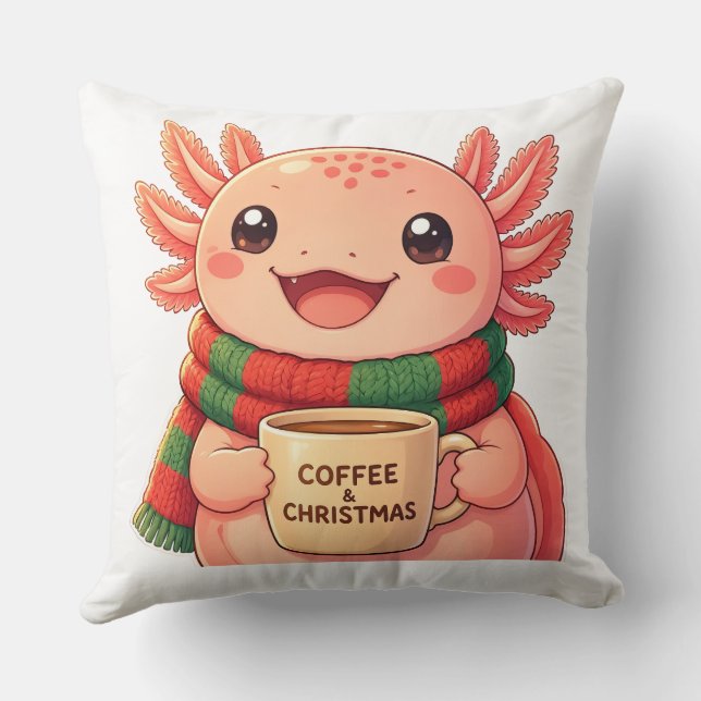 Söt Axolotl Jul Kaffe Kastkudde Kudde (Baksida)