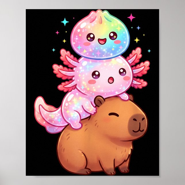 Söt axolotl kapybara regnbåge dumpling rolig poster (Framsidan)