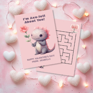 Söt Axolotl-klassrumsvalentinarkort med labyrint Anteckningskort