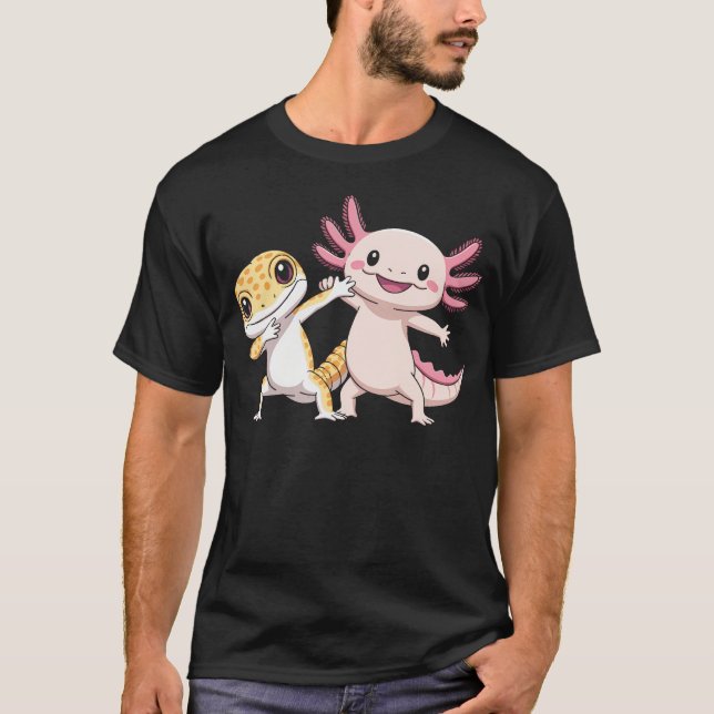 Söt Axolotl Leopard Gecko Dans T Shirt (Framsida)