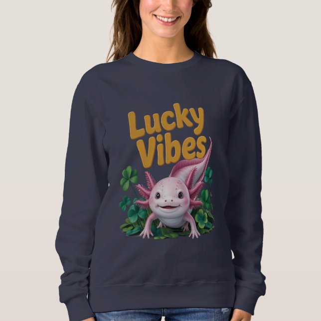 Söt Axolotl Lucky Vibes St. Patrick's Day Tröja (Framsida)