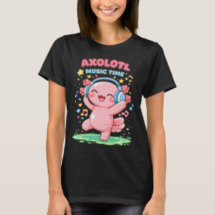 Söt Axolotl Lyssnar på Musik i Kawaii Rolig Stil T Shirt