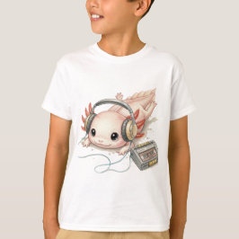 Söt Axolotl med Hörlurar – Barn T‑Shirt T Shirt