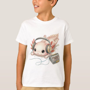 Söt Axolotl med Hörlurar – Barn T‑Shirt T Shirt