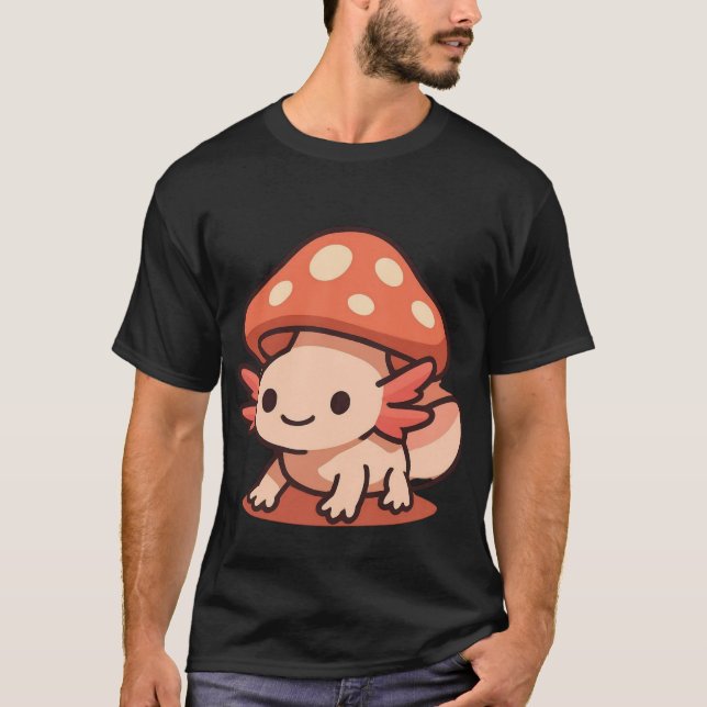 Söt Axolotl med Svamp Hatt T Shirt (Framsida)