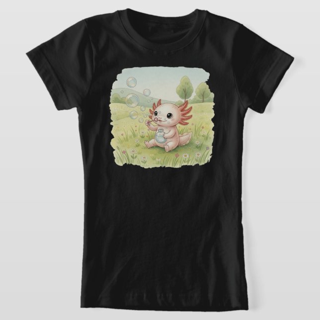 Söt Axolotl med Tvålbubblor – Barn T Shirt (Laydown)