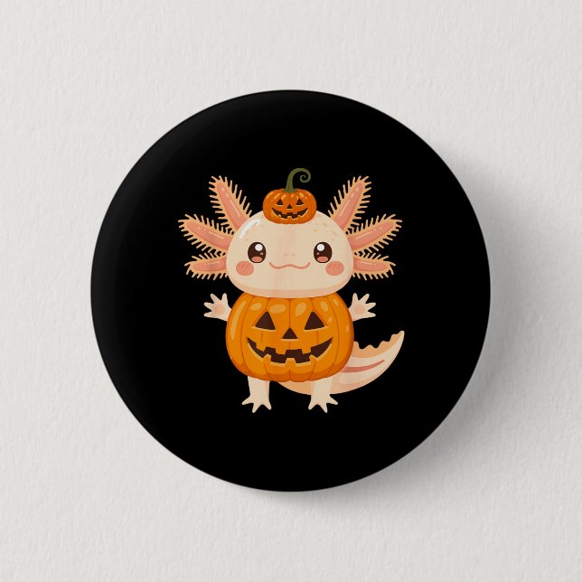 Söt Axolotl Pumpa Halloween Jack O Lantern Barn Knapp (Framsida)