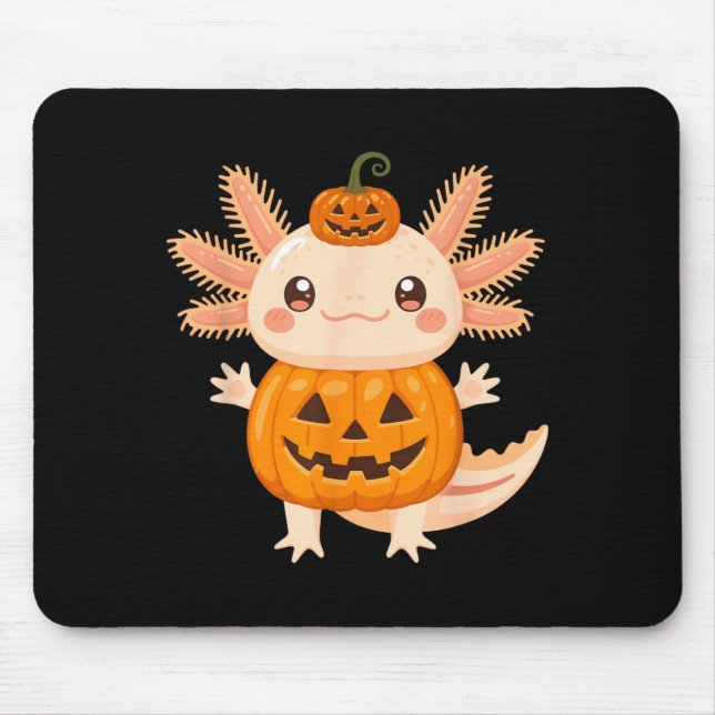 Söt Axolotl Pumpa Halloween Jack O Lantern Barn Musmatta (Framsidan)