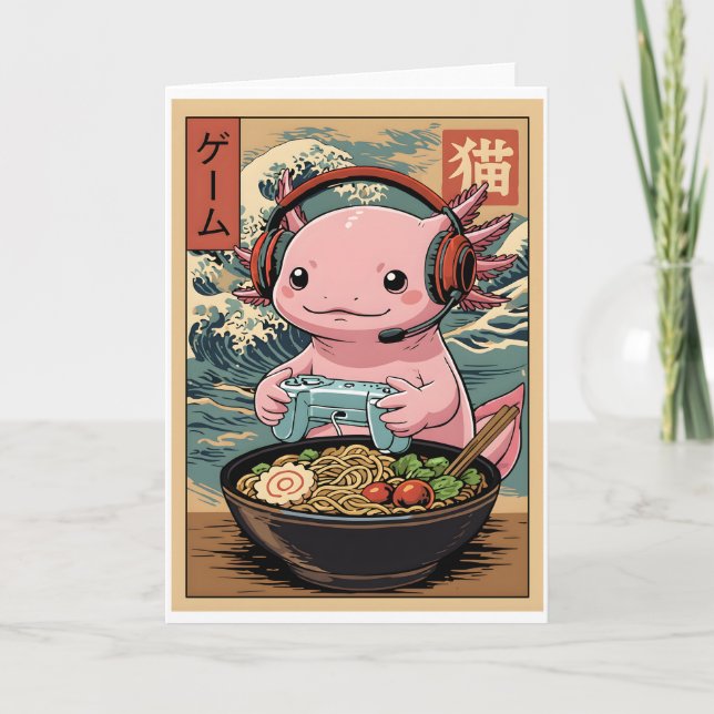 Söt Axolotl Ramen Spelare Japanskt Spelande Kort (Framsida)