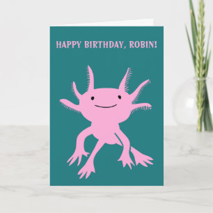 Söt Axolotl Rosa Salamander Personlig Födelsedag Kort