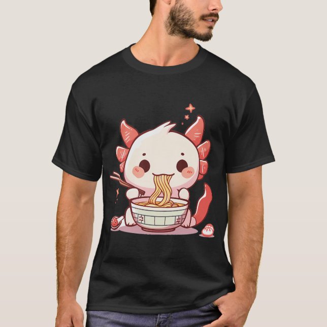 Söt axolotl som äter ramen t shirt (Framsida)