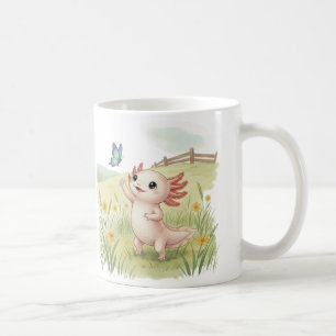 Söt Axolotl som jagar fjäril Kaffemugg