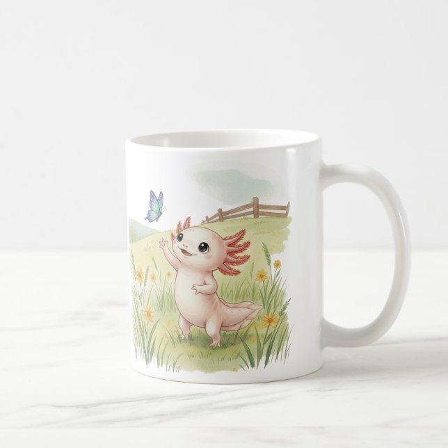 Söt Axolotl som jagar fjäril Kaffemugg (Höger)