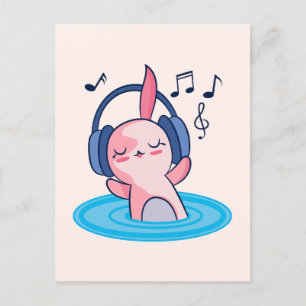 Söt Axolotl som lyssnar på musik Vykort