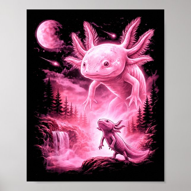 Söt axolotl som ylar mot månen meme mystisk poster (Framsidan)