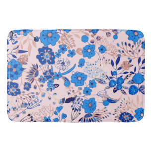 Söt Azure Blue Rosa Blommigt Illustration Badrumsmatta