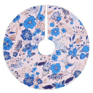 Söt Azure Blue Rosa Blommigt Illustration Julgransmatta Borstad Polyester