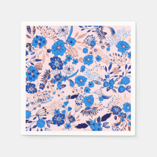 Söt Azure Blue  Rosa Blommigt Illustration Pappersservett