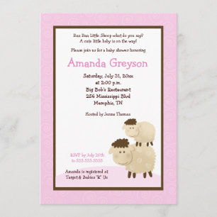 Söt Baa Baa Får 5x7 Baby Shower Inbjudan Rosa