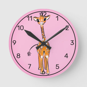 Söt baby akvarell Giraff Rund Klocka