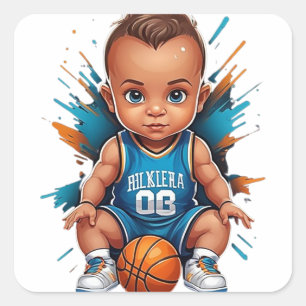 Söt baby basketspelare fyrkantigt klistermärke