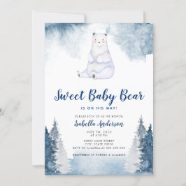 Söt Baby Bear Winter Snö Blue Boy Shower Inbjudningar