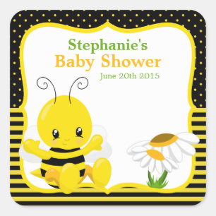 Söt Baby Bee Baby Shower-etikett Fyrkantigt Klistermärke