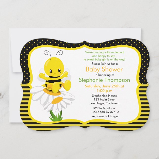 Söt Baby Bee Baby Shower-inbjudan Inbjudningar (Framsida)
