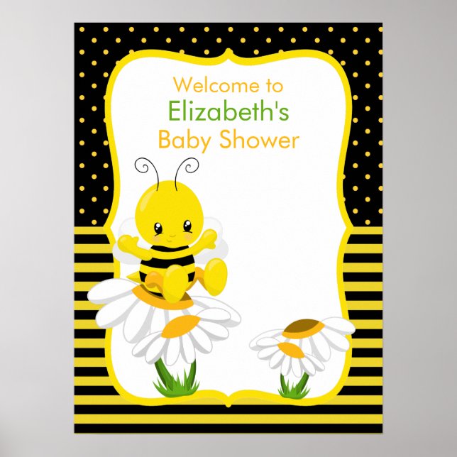Söt Baby Bee Baby Shower Poster (Framsidan)