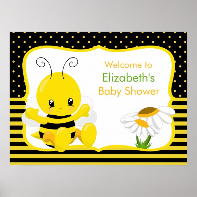 Söt Baby Bee Baby Shower Poster (Framsidan)