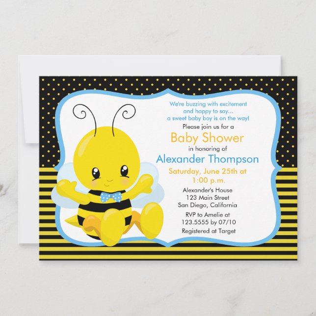 Söt Baby Bee Boy Baby Shower-inbjudan Inbjudningar (Framsida)