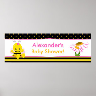 Söt Baby Bee Girl Baby Shower Banner Poster
