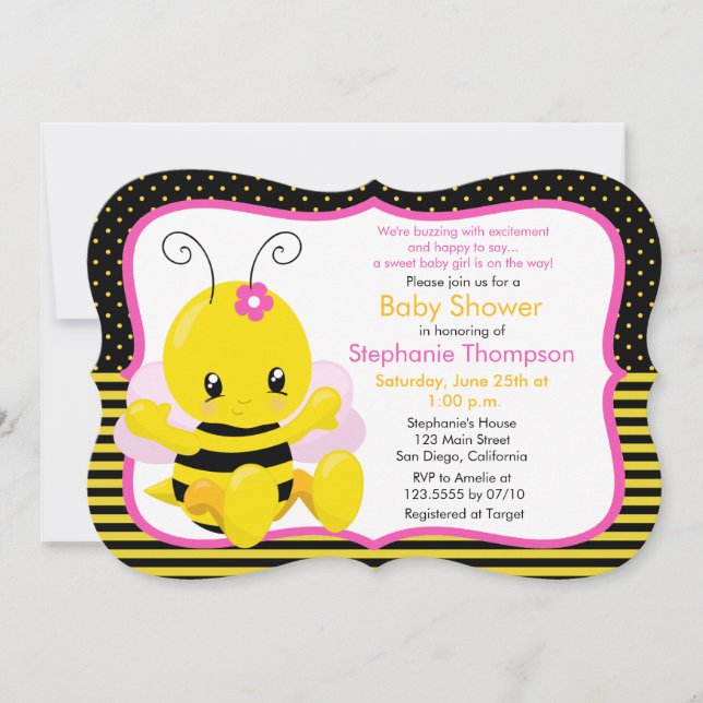 Söt Baby Bee Girl Baby Shower-inbjudan Inbjudningar (Framsida)