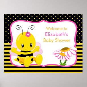 Söt Baby Bee Girl Baby Shower Poster