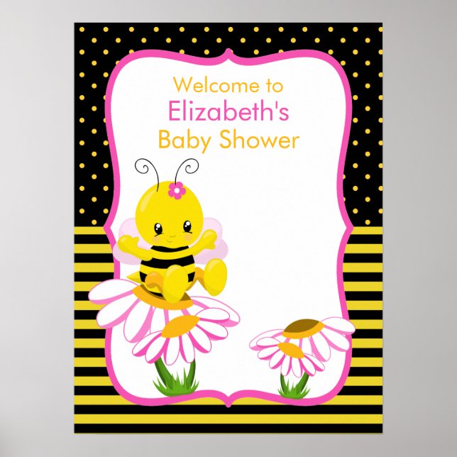 Söt Baby Bee Girl Baby Shower Poster (Framsidan)